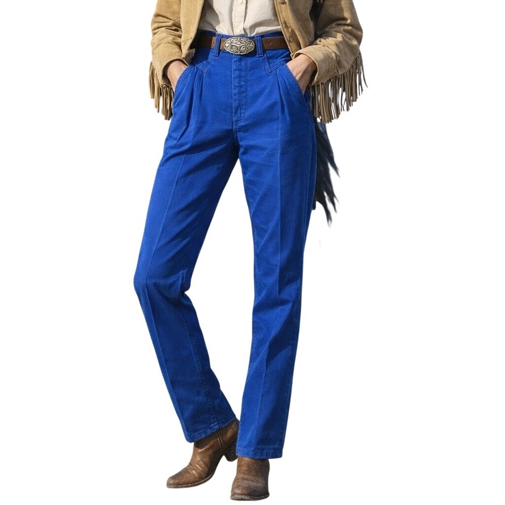 Vintage Wrangler Jeans Western Pleated Straight Leg Blue Denim 27 Waist